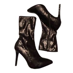 Truffle Collection Sequin Stiletto Heel Boots Black Size 40 (US 9.5)